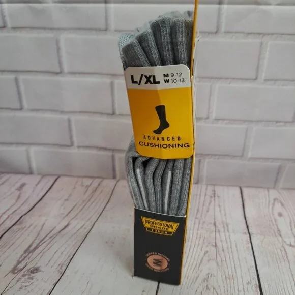 2 Pair Copper Fit Crew Length Work Socks Size L/XL (M 9-12 W 10-13) Grey Socks - Picture 4 of 8